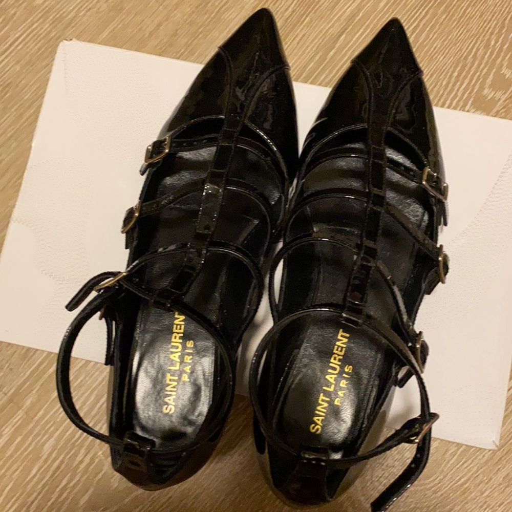 Saint Laurent all black leather flat